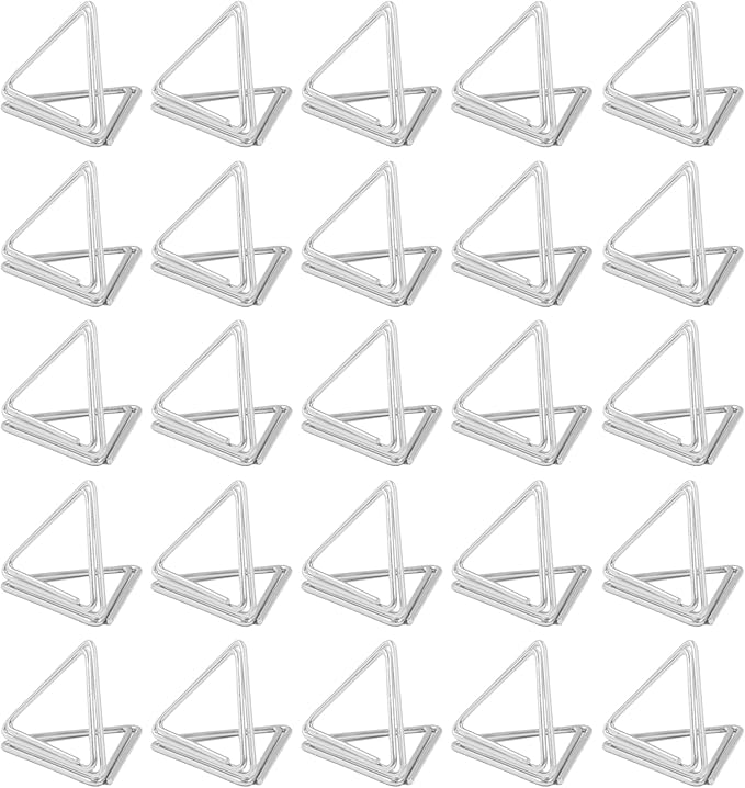 Bonsicoky 100 Pack Silver Triangle Place Card Holder - Mini Table Card Photo Picture Holders for Wedding Party Birthday Office