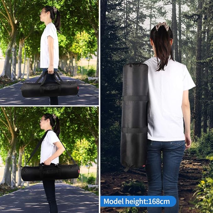 HEMMOTOP Tripod Bag, 25.6x7in Tripod Carrying Case Heavy Duty with Two Zippered Pockets, All Sides Thick Padded Light Stand Bag with Shoulder Strap and Handle for Pool Cue, Speaker Stand -R06518