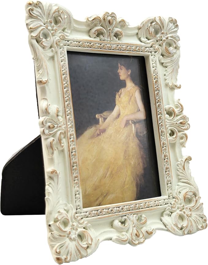 CISOO 2.5x3.5 Vintage Small Picture Frame, Antique Ornate White anad Gold Wallet Size Photo Frame, for Table Top and Wall Display, Decorative Floral Design Retro Home Decor, Photo Gallery Art