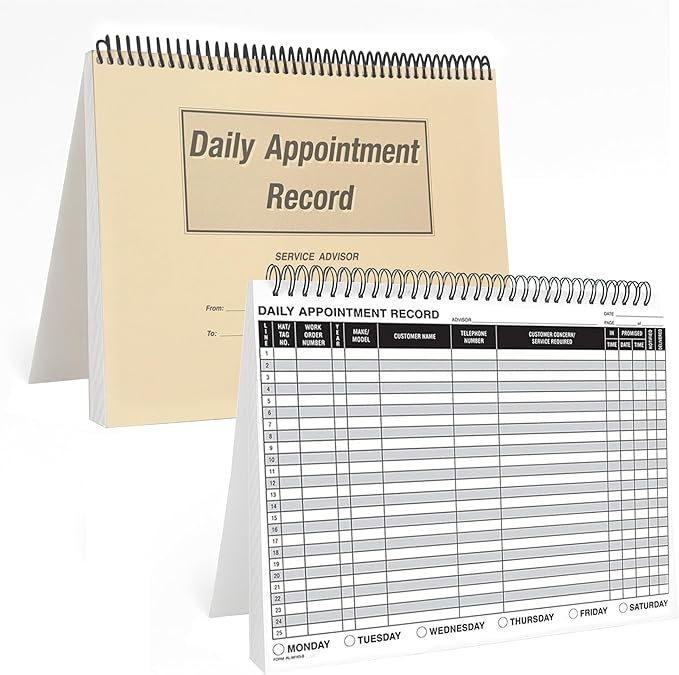 MICRO TEC Daily Appointment Record Log Books – 8.5" × 11" Spiral Bound Planner – Durable 90# Paper Notebook for Auto Repair Shops, Service Advisors & Daily Tracking - 100 Pages/Book (Book of 1)