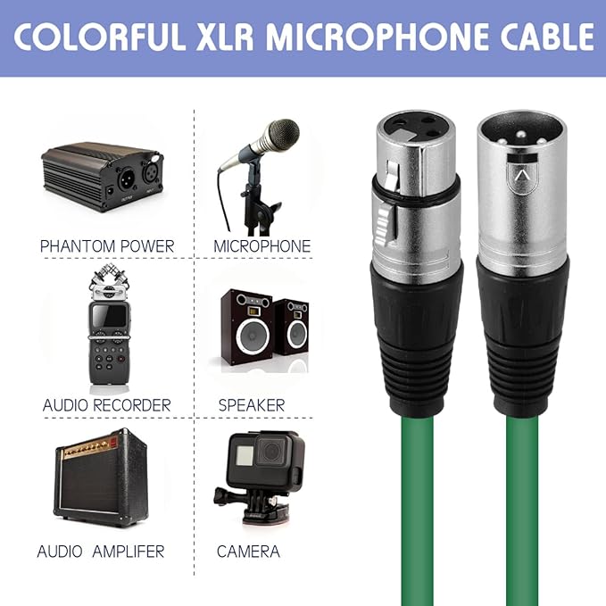 6 Pack 25 ft Bright XLR Cables 3 Pins Balanced XLR Microphone Cable to Male to Female Mic Cable for Microphone, Mixer, Recording Studio, Podcast