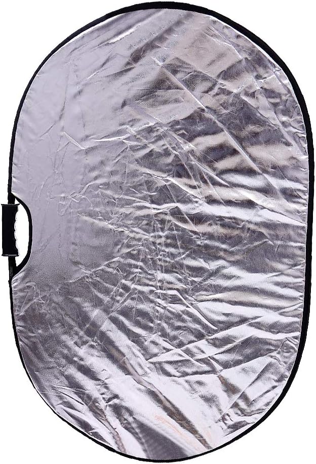 Portable Photography Silver and White Reflector Collapsible 2-in-1 Oval Reflector 23"x35" / 60x90cm Multi-Disc Light Reflector with Handle for Photo Studio Lighting & Outdoor Lighting