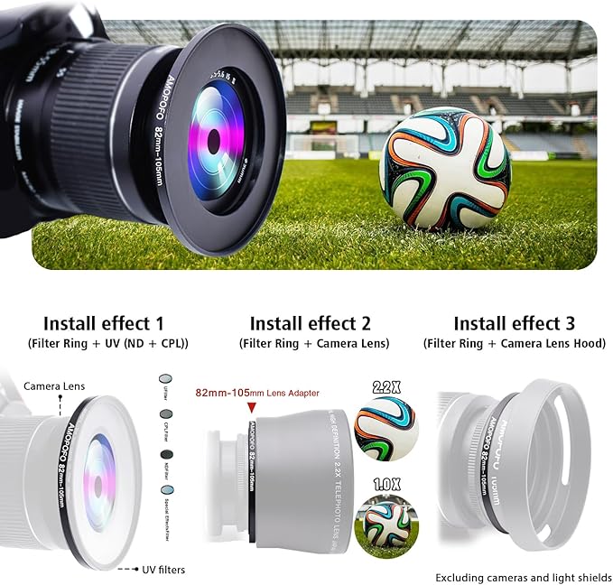 82mm to 105mm Step Up Ring Filter Adapter Metal Step Up Ring,Compatible with All 82mm Camera Lens& 105mm UV,ND,CPL Accessories,Made of CNC Machined Aluminum(82-105mm)