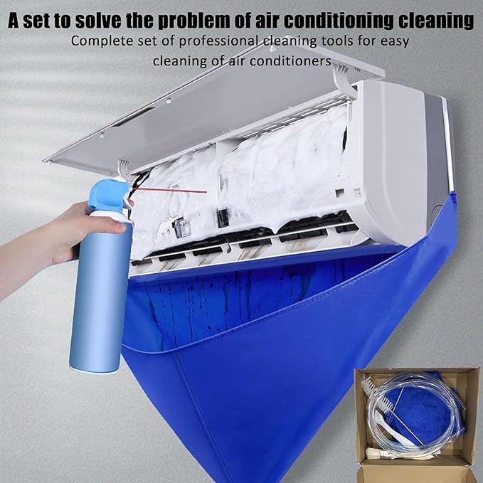 Mini Split Cleaning Kit for Wall-Mounted Air Conditioners - DIY AC Cleaning Bag with Drain Pipe, Kettle & Brush, Reusable Waterproof Cleaning Cover for Home/Office/Hotel