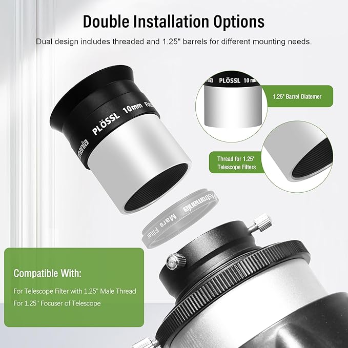 Astromania Eyepiece 10mm for Telescope - 1.25 Inch Plossl Telescope Eyepiece Fully Multi Coated 4-Element, Metal Telescope Accessory with Standard 1.25inch Filter Thread for Astronomic Telescopes