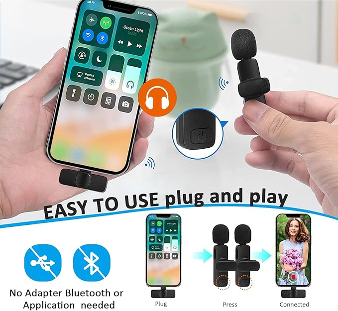 MAYBESTA Wireless Mini Microphone for iPhone 14 Below - Bluetooth Lapel Mic for Video Recording - Clip on Phone Microphones for YouTube Tiktok