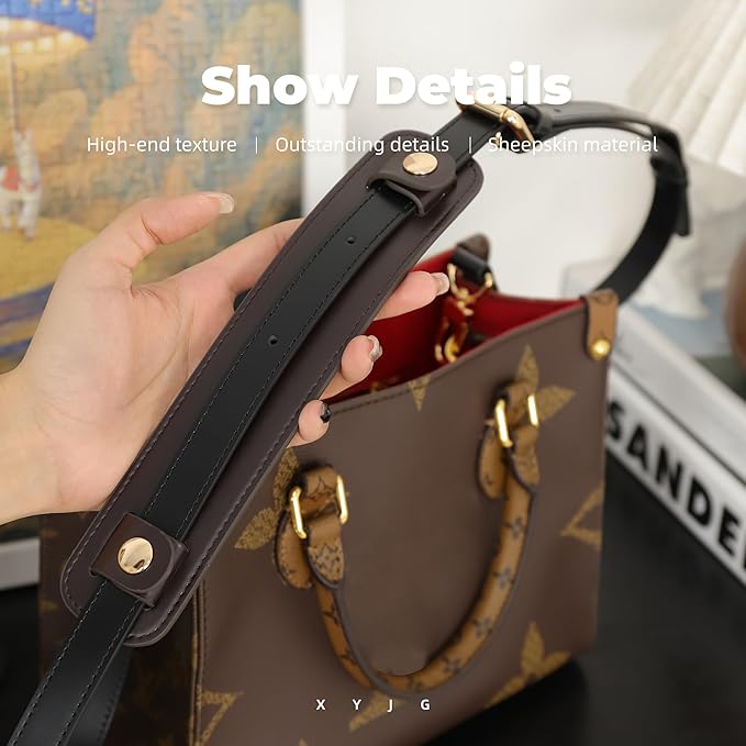 Lambskin Leather Shoulder Strap Pad for Designer Trendy Bags,Detachable Replacement Pressure Relief Cover for Women Tote Bag Handbag Purse Backpack【Brown,Gold Studs】