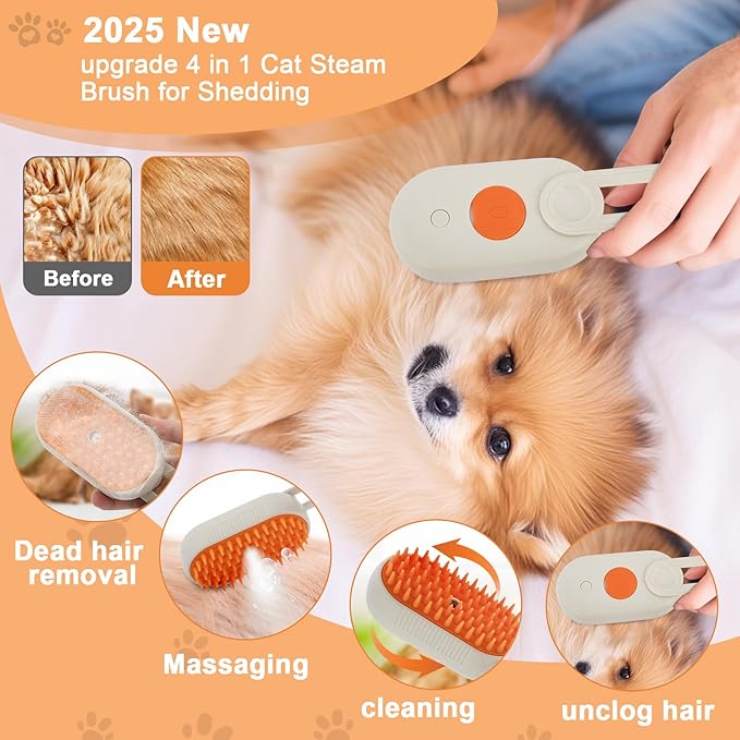 4-in-1 Cat Steam Brush Cat and Dog Anti-Static steam Brush with Spray for Massaging,cleaning,Shedding,Grooming,2025 New Rechargeable Pet Grooming Brushes(purple)