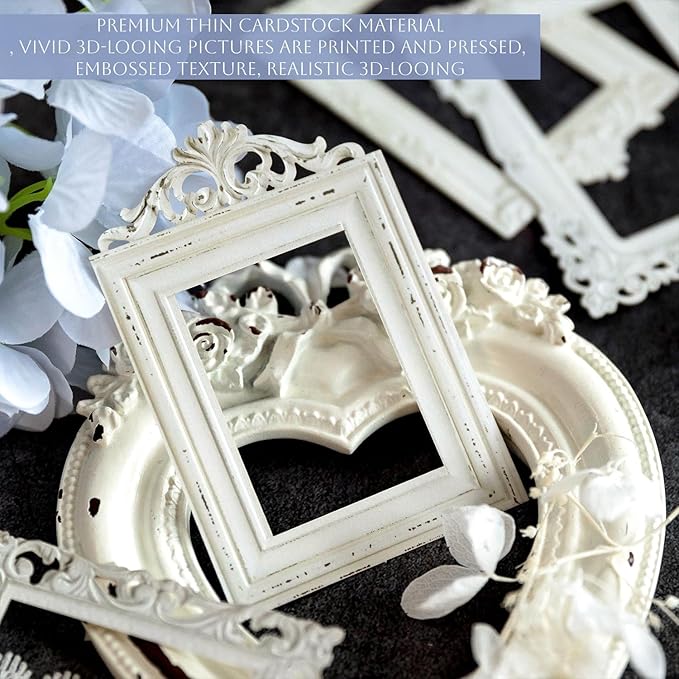 40Pcs Embossed Vintage Frames Scrapbook Decorative Paper, 4 Packs Small Photo Frame Card Cutouts for Card Making Junk Journaling Scrapbooking Supplies Notebook Photo Album Decor Non-Sticky
