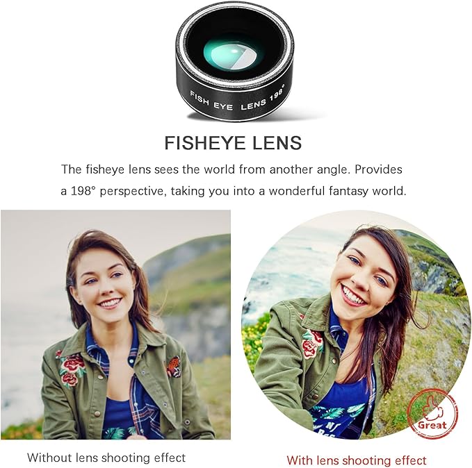 Phone Camera Lens Kit Upgraded Version Telephoto 28X Wide Angle 0.6X Macro 20X Fisheye 198° for Most