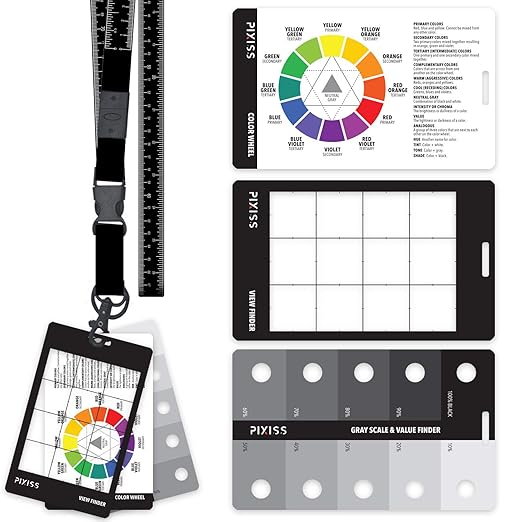Grey Scale Value Finder, Color Wheel, Artists View Catcher Finder Viewfinder on Lanyard with Measuring Tape Tools for Artists Drawing