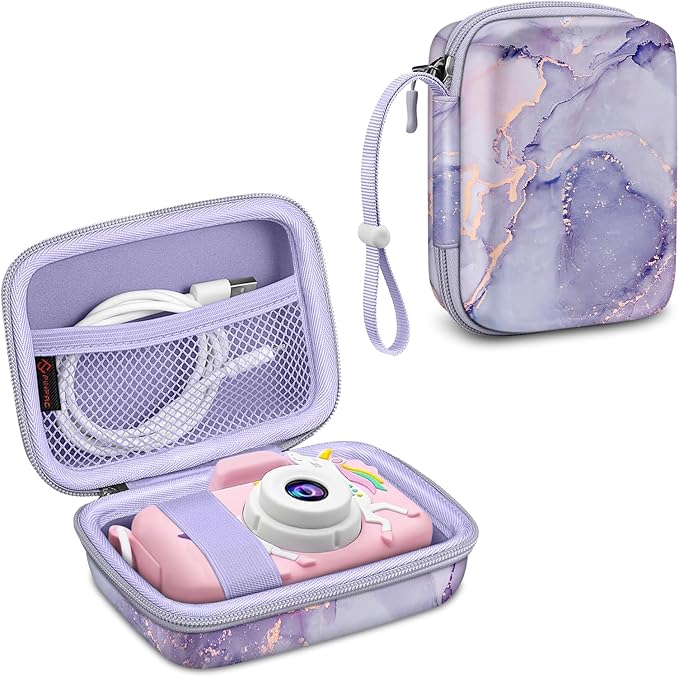 FINTIE Kids Camera Case Compatible with Goopow/Seckton/Dylanto/Mgaolo/Masterbee/CIMELR/Desuccus Kids Digital Camera Toys, Children Carrying Bag, Birthday Festival Gift, Lilac Marble