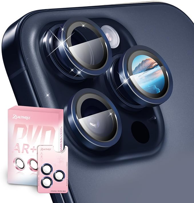 Top-Notch 9H+ Glass Lens Protector for iPhone 15 Pro Max/15 Pro,1:1 Invisible Fit,Ultra Clarity with 99.9% Light Transmission,Impact & Scratch Resistance,Smudge-Free (Titanium Blue)