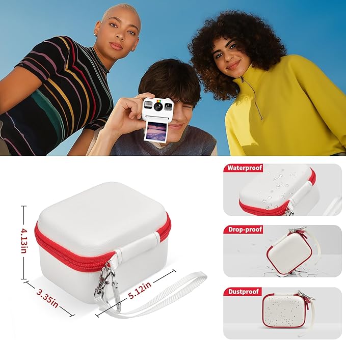 ANKHOH Digital Camera Case for Polaroid Go Generation 2 Gen 2/9035/9071/9070 Instant Mini Camera, Instax Film Cameras Storage with Mesh Pocket for Photo, Stickers (Box Only) (WhIte-red)