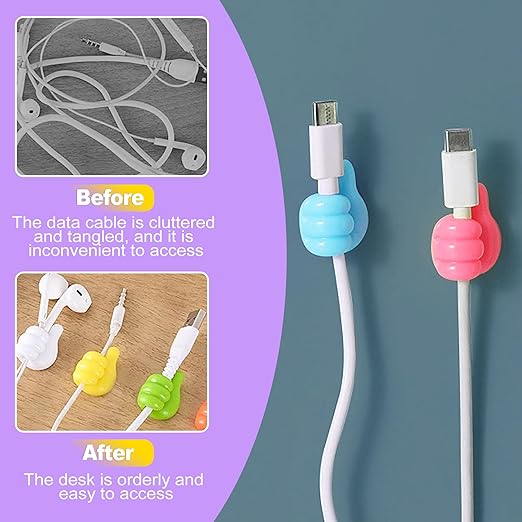32 Pack Thumbs Up Wall Hooks, Self-Adhesive Silicone Clips for Cable Management, Key Holder, Desk Organizer, Fun Decorative Hooks for Office and Home