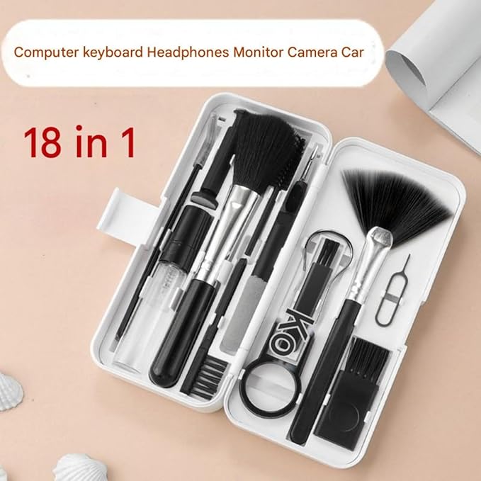 18-in-1 Multifunctional Cleaning kit | All-Purpose Tool Keyboard Camera Screen Cleaning + Stand Storage Box | Office Desk, Photography Hobby, Business Trip