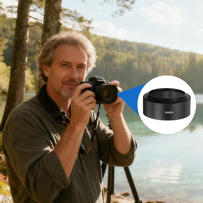 PATIKIL Lens Hood Shade, 43mm Mid-Focus Mount Standard Screw-in Metal Camera Cap Shade with Cleaning Cloth and Cleaning Pen, Black