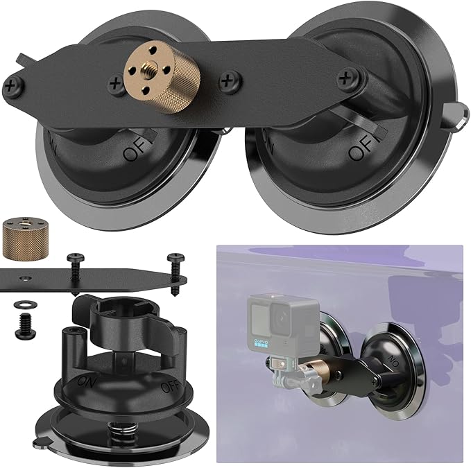 MINIFOCUS Double Suction Cup Mount, Twist-Lock Dual Suction Cup Base with Camera Thread Adapter, Quick Release Double-Layer Suction, Windshield Window Car Mount for Magic Arm