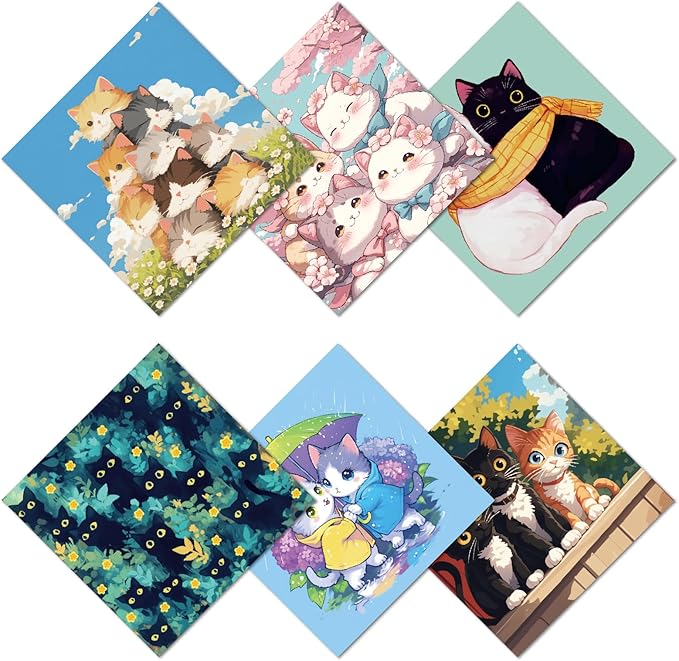 CREATCABIN 6 Pcs Cute Cat Microfiber Glasses Cleaning Cloth Reusable Thicken Sunglasses Cloth Soft Multicolor Eyeglasses Cleaner Wipes Washable for Camera Cell Phone Screens Glasses Gift 6x6in