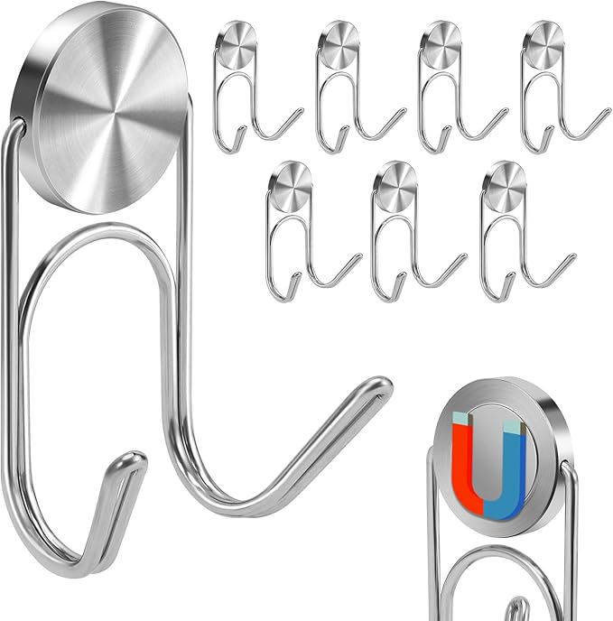 Buelkmag Magnetic Hooks 30Lbs+ Heavy Duty Magnetic Hooks,Magnets Hanging Hooks for Refrigerator Grill Toolbox Cabins Outdoor,2026 Cruise Essentials Camper Accessories 8pack (Silver)
