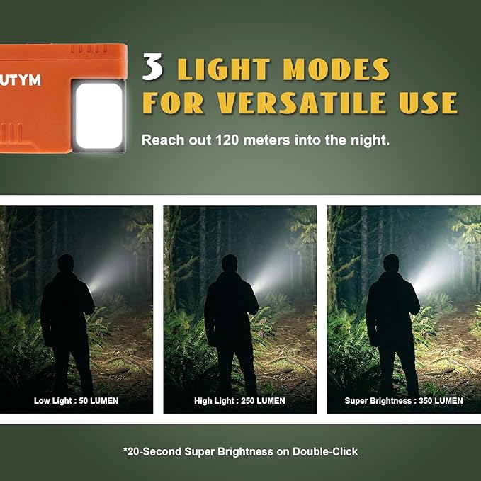 Clip-on LED Rechargeable Flashlights – 500lm EDC Mini Pocket Light, Hands-Free Magnetic Work Light with 180° Rotatable Clip & RGB Emergency Mode for Camping, Hiking, Repairs, Walkies, Orange