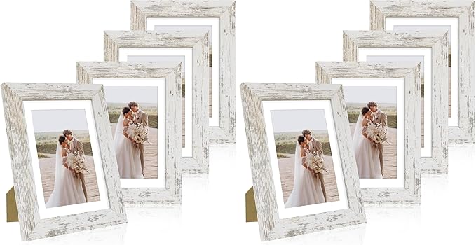 5x7 Picture Frame Set of 4, Made of Real Glass and Distressed White Wooden Frame, 5 by 7 Photo for Wall or Tabletop - Display Picture 4x6 with Mat or 5x7 Without Mat (Pack of 2)