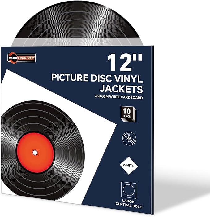 10PCS 12-Inch Picture Disc Vinyl Jackets, 350gsm White Cardboard Jackets with Extra Large Center Hole, Blank LP Album Covers for Outer Sleeves & Full Artwork Display, Durable Protection