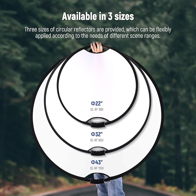 NEEWER 43"/110cm Light Reflector with Handle Grip with 3/8" Thread, 5 in 1 Collapsible Disc Light Diffuser Translucent/Silver/Gold/White/Black for Photography Lighting, Outdoor Lighting, RF-110II