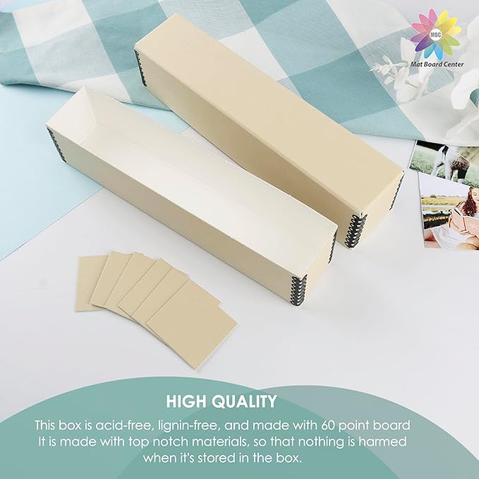 Mat Board Center, Archival Slide File Storage Case, Acid-Free Preservation Box for Storing Photos, Prints, Negative, Sturdy Organizer Holds Up To 140 Films- Tan