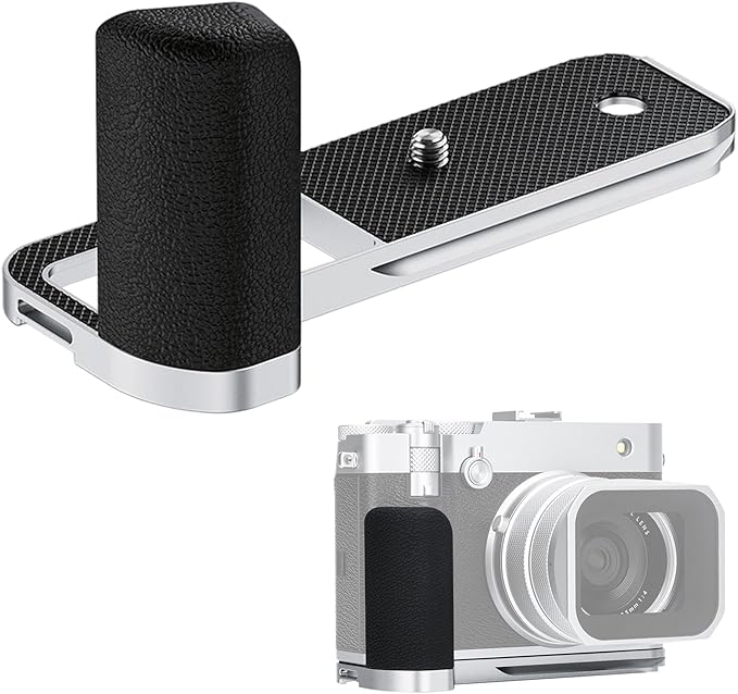 GFX 100RF Hand Grip Handgrip for Fujifilm Fuji GFX100RF Camera, Metal GFX100 RF L Bracket Holder with Built-in Arca Quick Release Plate & Battery Compartment Opening Anti-Slip Microfiber Pads - Silver
