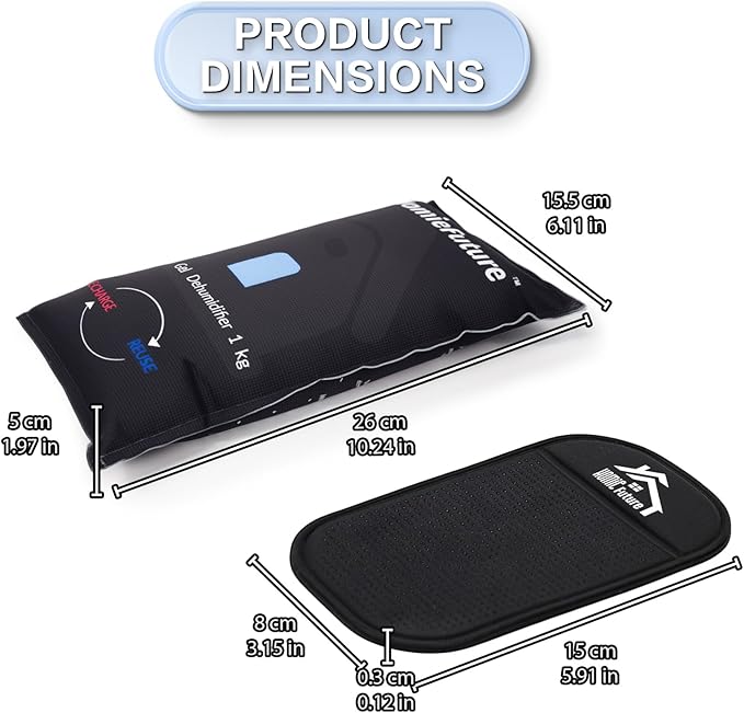 1000g Car Dehumidifier Bag with Non-Slip Dashboard Mat | Microwave Rechargeable Silica Gel Desiccant | Absorbs Moisture & Condensation | For Car, Gun Safe, Closet & Garage | Reusable & Leakproof