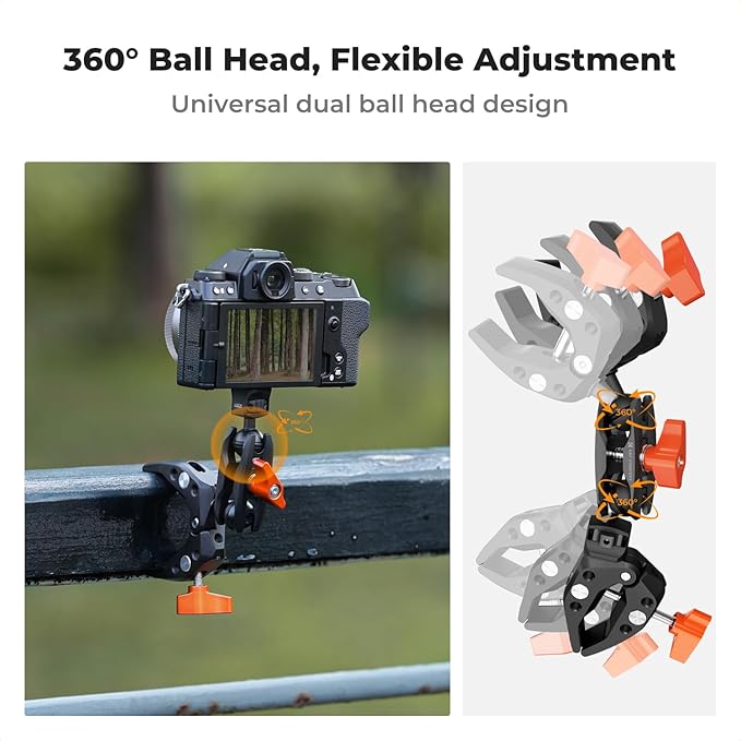 K&F Concept Magic Arm with Super Clamp + Double Camera Super Clamp for Chair, Pole, Tripod, 1/4" Threads Max Load Capacity 1.5KG
