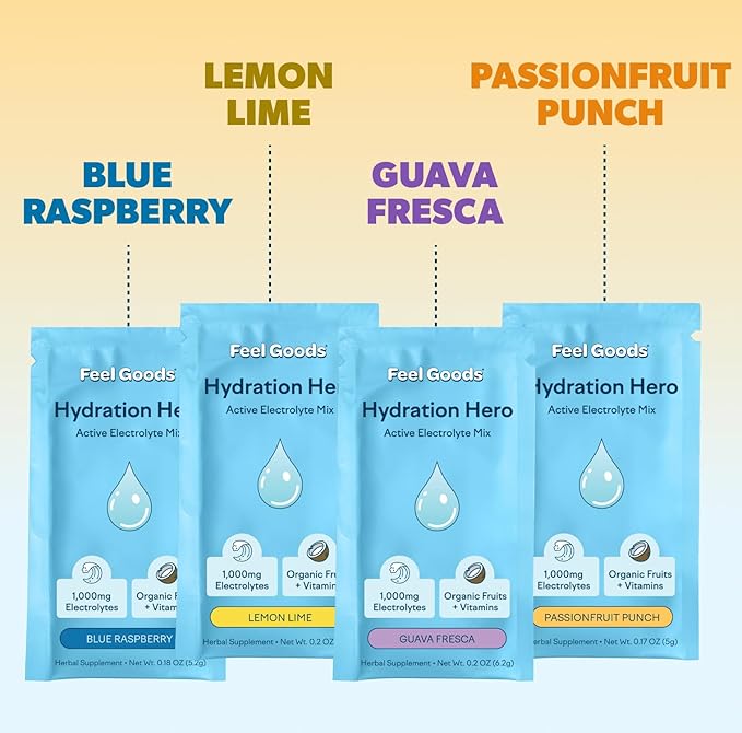 Feel Goods Hydration Hero Variety Pack, Sugar-Free Electrolyte Powder Packets - Daily Electrolytes Drink Mix with Magnesium, Potassium & Vitamins for Fasting & Energy - Keto, Vegan & Organic Flavors