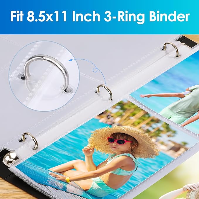 MaxGear 30 Pack 4x6 Photo Sleeves for 3 Ring Binder (180 Pictures), Heavy-Duty Archival Page Protectors, 3-Pocket Clear Photo Album Refill Pages, Plastic Seed Binder Pages 8.5x11, Postcard Sleeves