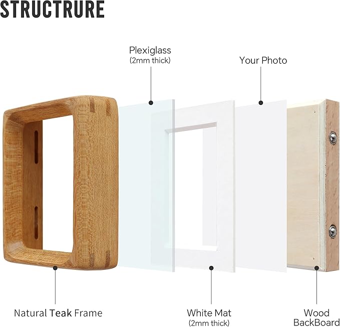 SoochART Natural Wood Picture Frame,Picture 2x3 with Mat or 2.5x3.5 Without Mat,Standing Desk Photo Frame 2.5 by 3.5,Plexiglass,Tabletop or Wall Display