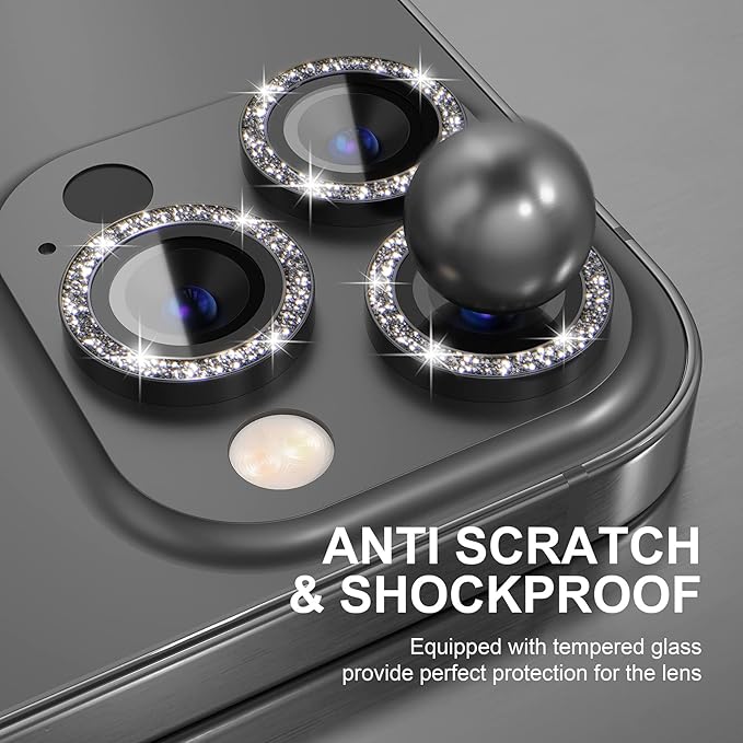 Choiche Compatible for iPhone 13 Pro/iPhone 13 Pro Max Camera Lens Protector Bling, 9H Tempered Glass Camera Cover Screen Protector Metal Ring Decoration Accessories (Glitter-Graphite)