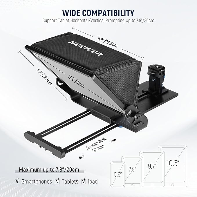 Neewer Teleprompter with Arca Type Camera Mount, Cold Shoes, RT113 Remote Teleprompter App, Online Teaching/Vlogger/Live Streaming Prompter for iPad Tablet, Assembly Free, X12II