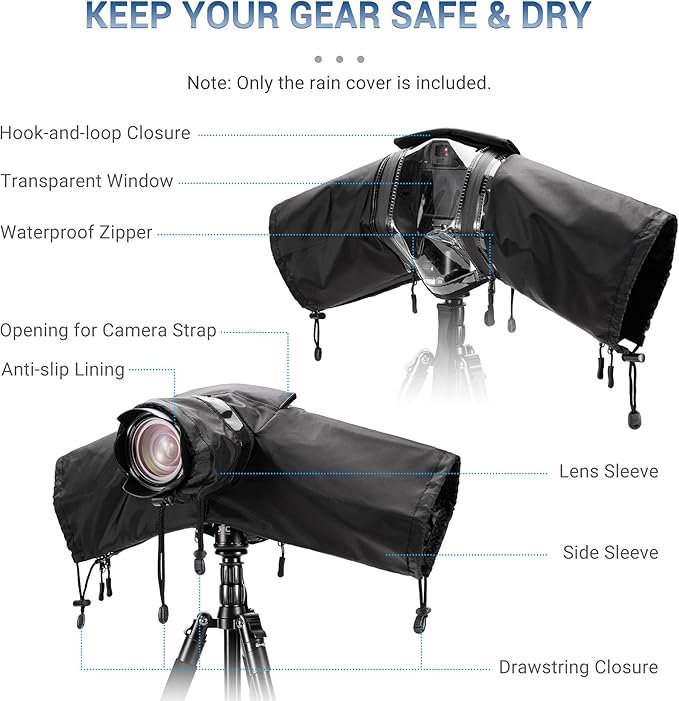 Mirrorless Camera Rain Cover with Openable Viewing Window & Strap Mountable Design Waterproof Camera Sleeve Protector for Canon EOS R6 R5 Mark II R8 R7 Rp for Nikon Z6III Z6II Z7II Z8 Z5 Z50II Zf