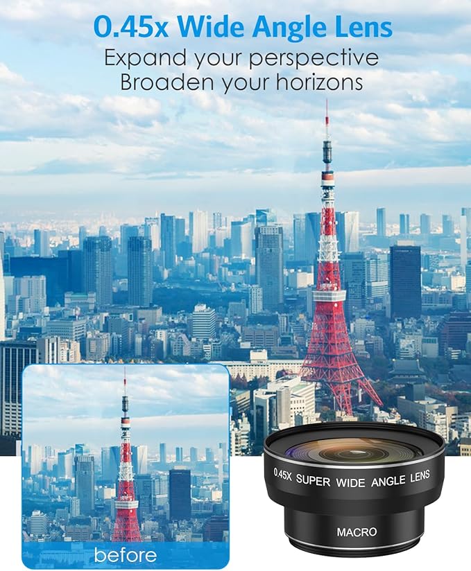 AMIR Phone Camera Lens Kit, 2026 New 0.45X Super Wide Angle Lens with 12.5X Macro Lens, 2-in-1 Clip-On Universal Lens Compatible with iPhone 15/14/13/12, Samsung Galaxy S and Most Smart Phones