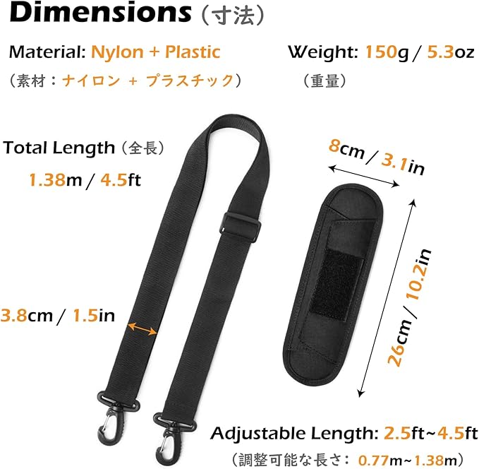 TRIWONDER Bag Shoulder Strap Replacement Adjustable Strap with Padded Metal Hooks for Crossbody Bags Messenger Bags Laptops