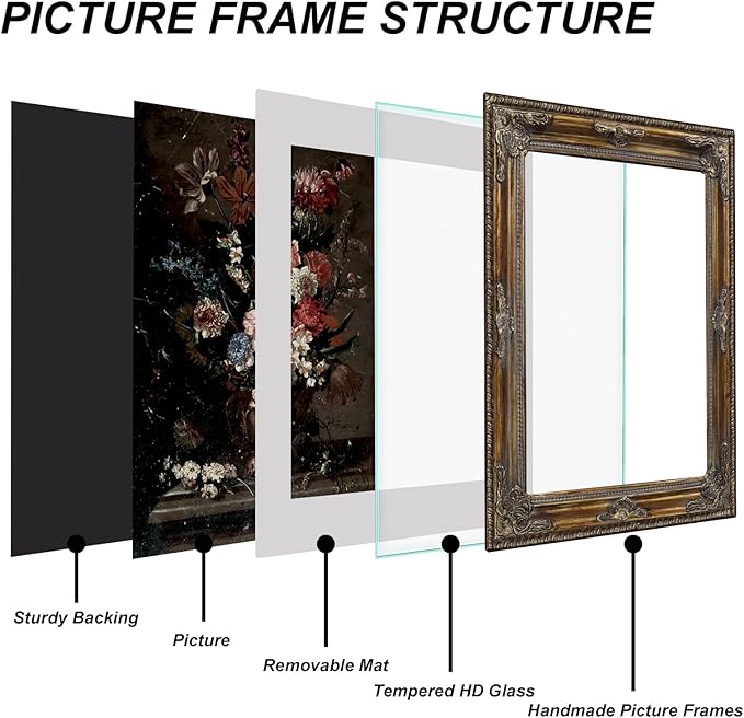 Gothic Gold 11x14 Vintage Picture Frame with Mat for 8x10 or 11 x 14 Photos, Real Glass, Ornate Victorian Baroque Frames for Wall Hanging