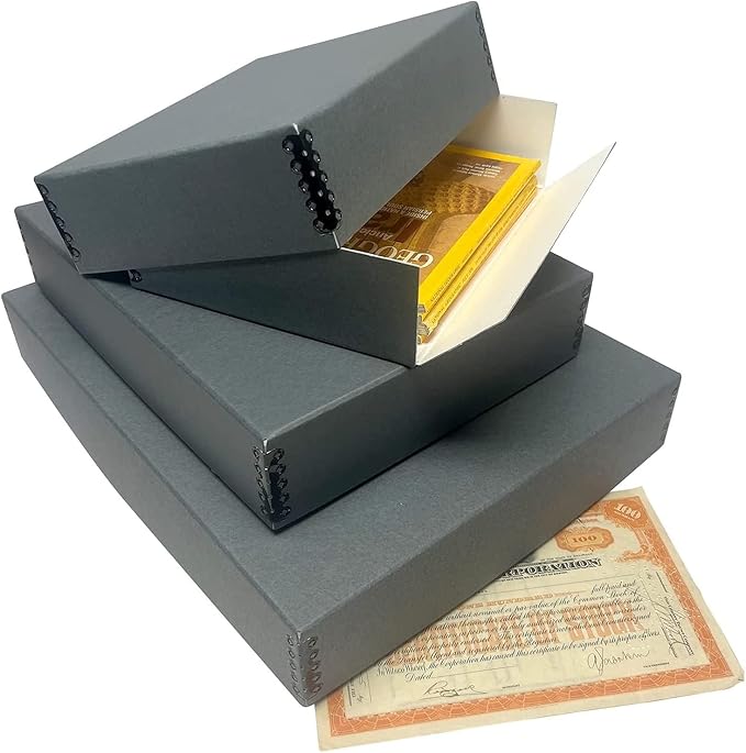 Lineco Museum Archival Storage Box, 16.75x20.75x3 in. Drop Front Design. Acid-Free with Metal Edge. Organize Photos, Pictures, Prints, Documents, Crafts, DIY. Gray, 6 Pack