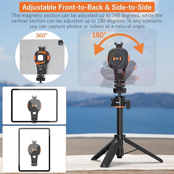 VRIG Tripod Mount Adapter for iPad, Magnetic Quick-Release Adapter Compatible with Smartphones and Tablets, 1/4" Thread & Cold Shoe Interface for Tripods, Cameras, Monopods, Handles, MG-03L