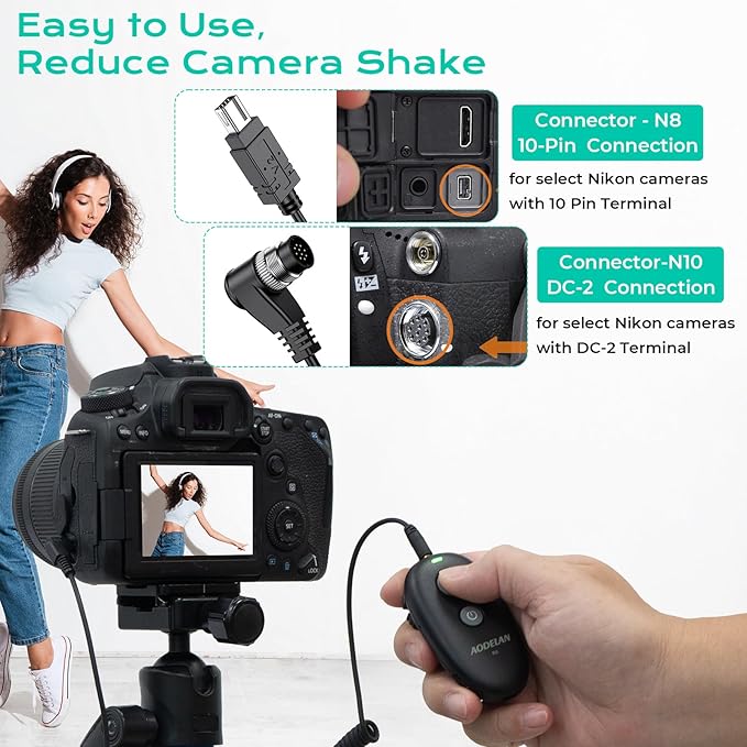 AODELAN USB-C Rechargeable Wireless Camera Remote Shutter Release for Nikon D200, D300, D750, D5000, D5100, D5200, D5600, D7200, D7500, Z6, Z7, D800, D850, Coolpix P1000