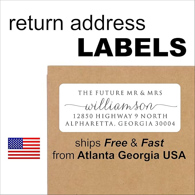 White Address Labels - Personalized Name Stickers, Custom Printed Return Mailing and Shipping Labels for Envelopes, Packages, Business, Home by PrettySweetParty (250, Calligraphy with Tails)