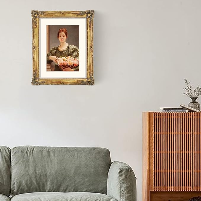 SIMON'S SHOP 11x14 Picture Frame Matted to 8x10 Photo, Vintage Gold Picture Frames 11x14 with Mat for 8x10 Artwork, Wall and Tabletop Display Poster Frames