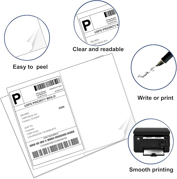 8.5" x 5.5" Address Labels, Half Sheet Shipping Labels, 25 Sheets Self Adhesive Mailing Labels for Laser & Inkjet Printers (50 Labels)