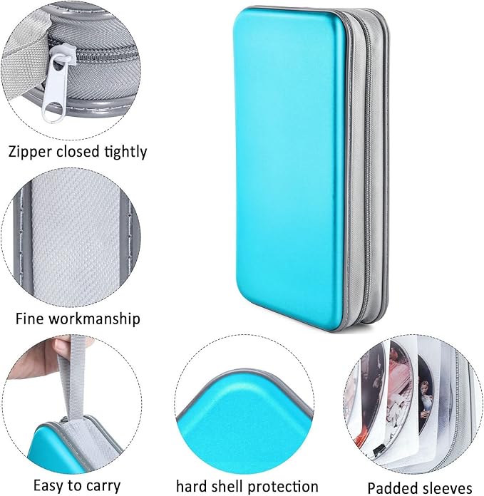DVD Case, Bivisen CD Case Holder Wallet Binder 96 Capacity CD/DVD Cases Storage Holder Binder Organizer Wallet Book for Car Home Travel (Sky Blue)