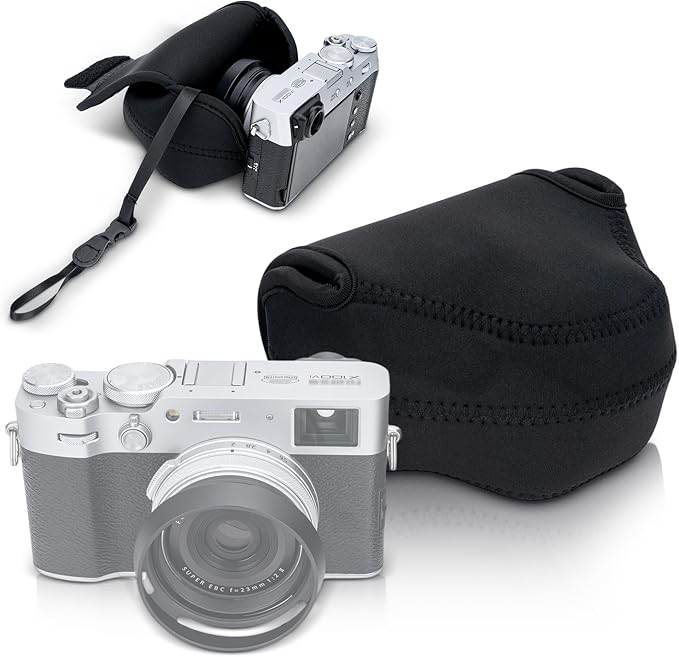 Soft Neoprene Camera Case Pouch Bag for Fuji Fujifilm XE5 X100VI X100S X100T X100F X100V with/without LH-X100 Lens Hood,X100VI Protective Storage with Inner Anti-Loss Lanyard,Not Affect Use Neck Strap