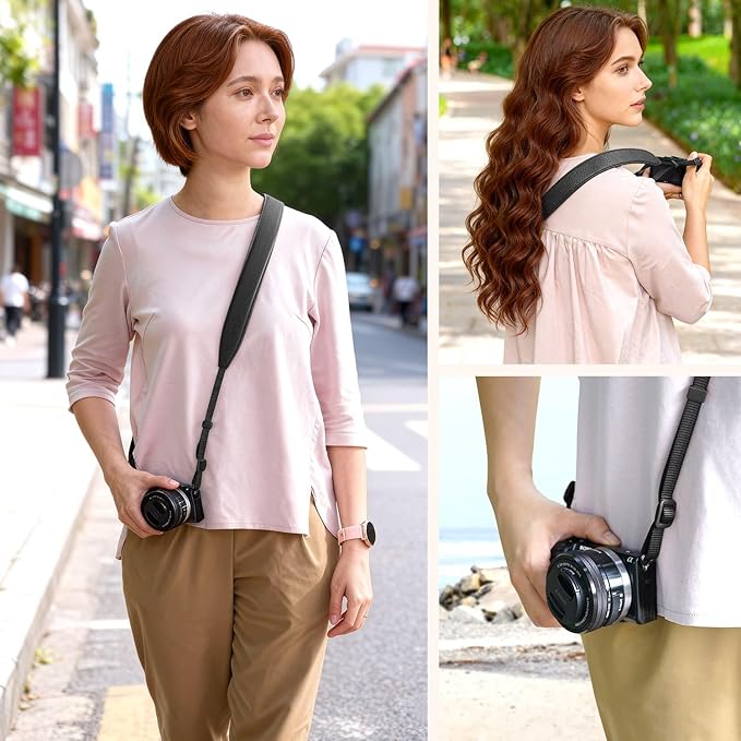 1.3”Wide Camera Strap, Fashionable PU Leather Camera Strap for Sony/Nikon/Canon/Minolta/Panasonic/SLR/DSLR Cameras (NEW Black, Small)